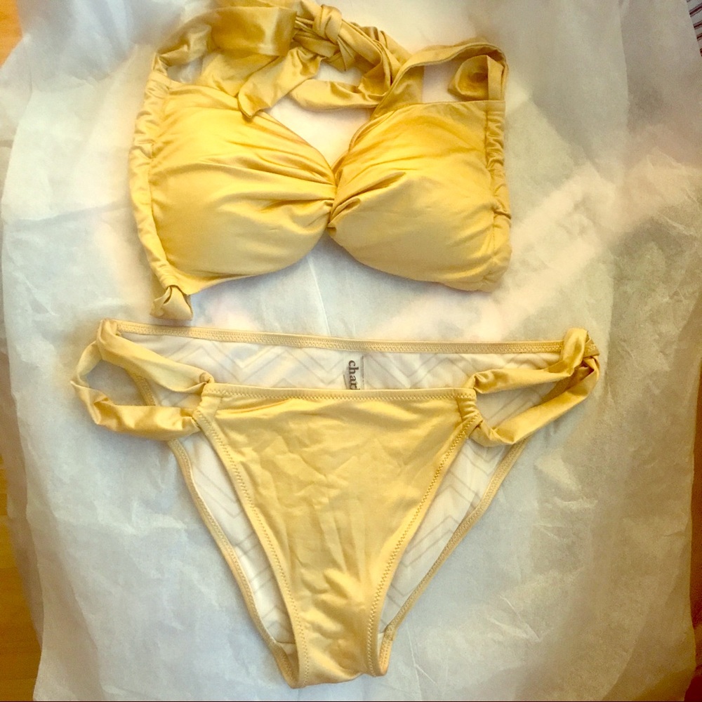 HOST PICK! NWOT Charlie Gold Satin Bikini Set